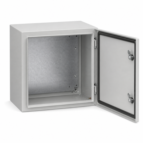 Obudowa metalowa 300x300x200 RAL 7035 IP65 IK10 z płytą montażową stalową — 1.png
