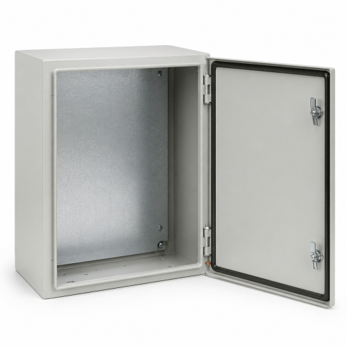 Obudowa metalowa 400x300x200 RAL 7035 IP65 IK10 z płytą montażową stalową.png