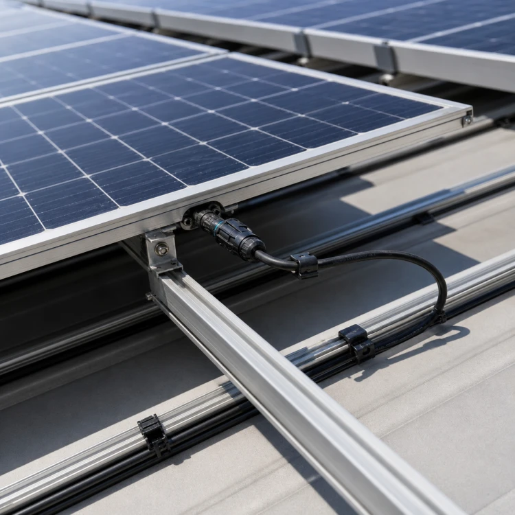 Zastosowanie kabla PV HELUKABEL SOLARFLEX-X H1Z2Z2-K 1x4 czarny w instalacji fotowoltaicznej przy panelach słonecznych.png
