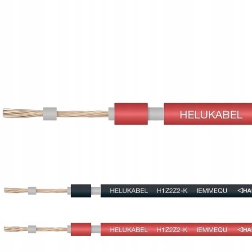 Kable fotowoltaiczne HELUKABEL SOLARFLEX-X H1Z2Z2-K 1x4 i 1x6 mm² czarne i czerwone